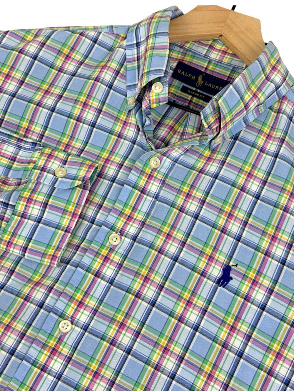 Ralph Lauren Shirt‎ Mens Medium Blue Purple Plaid Classic Fit Pony Preppy